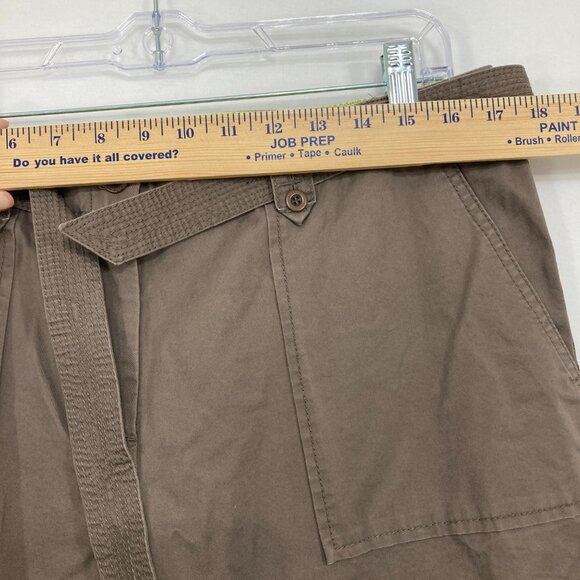 New Sigrid Olsen size 12 Brown Cotton Belted Rolled Hem Capri Pants - Picture 8 of 11